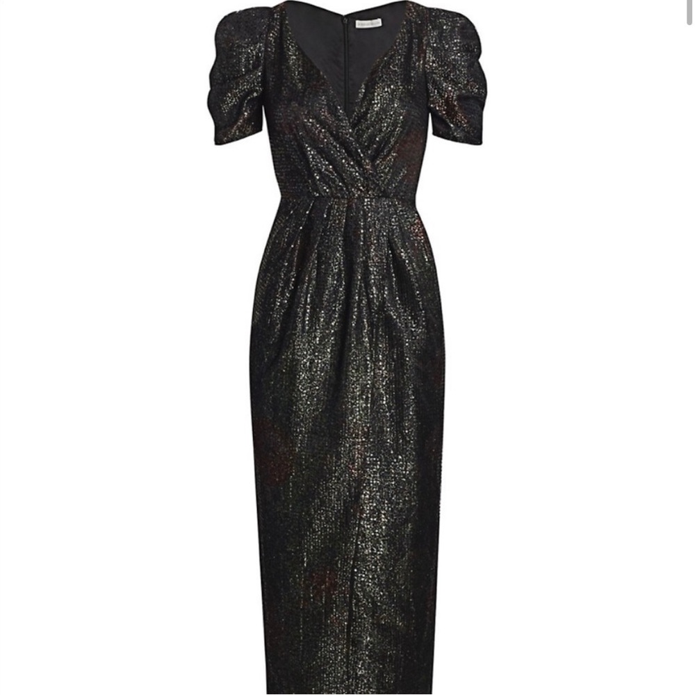 COPY - ML Monique Lhuillier - Printed Sequin Puff-Sleeve Gown